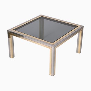 Italian Brass, Chrome and Smoked Glass Square Coffee Table, 1970s-JDR-1307144