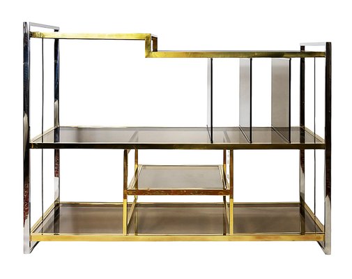 Italian Brass, Chrome, Glass Console Table by Serantoni&arcangeli, 1970s-ZVH-2017193