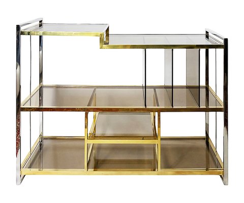 Italian Brass, Chrome, Glass Console Table by Serantoni&arcangeli, 1970s-ZVH-2017193