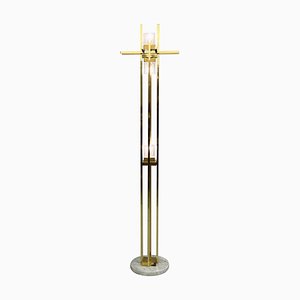 Italian Brass, Chrome & Glass Floor Lamp-FGA-922570