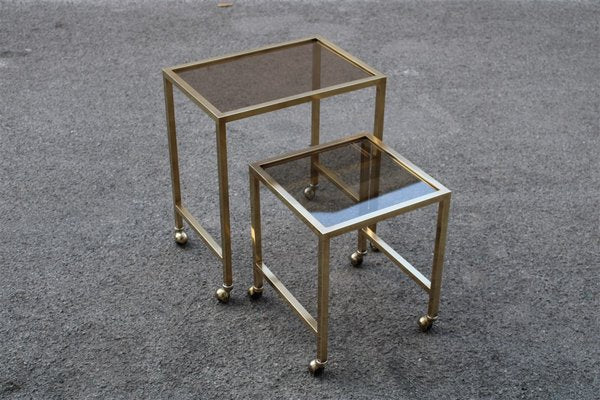 Italian Brass Coffee Tables, 1970s, Set of 2-EH-675731