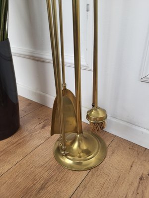 Italian Brass Fireplace Fire Tools with Stand, 1980s, Set of 5-EUP-1804856