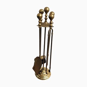 Italian Brass Fireplace Tool Set with Stand, 1980s, Set of 5-EUP-1403539