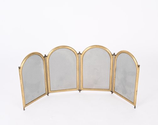 Italian Brass Folding Fireplace Screen, Italy, 1960s-JDR-1803446