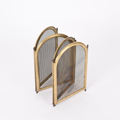 Italian Brass Folding Fireplace Screen, Italy, 1960s-JDR-1803446