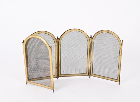 Italian Brass Folding Fireplace Screen, Italy, 1960s-JDR-1803446