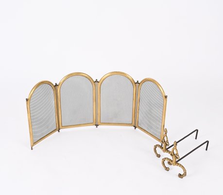 Italian Brass Folding Fireplace Screen, Italy, 1960s-JDR-1803446