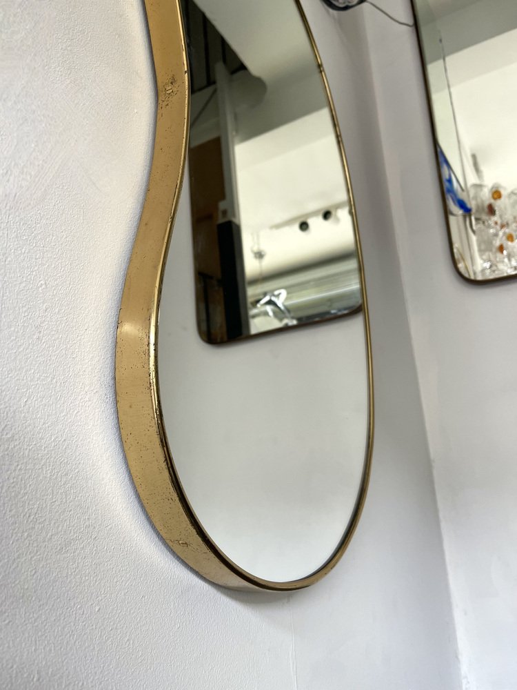 Italian Brass Free Form Bean-Shaped Mirror, 1950s