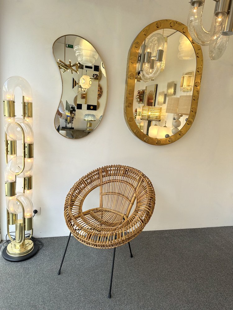 Italian Brass Free Form Bean-Shaped Mirror, 1950s