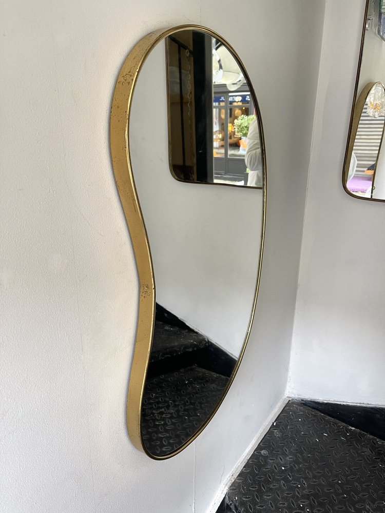 Italian Brass Free Form Bean-Shaped Mirror, 1950s