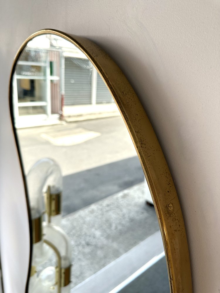 Italian Brass Free Form Bean-Shaped Mirror, 1950s