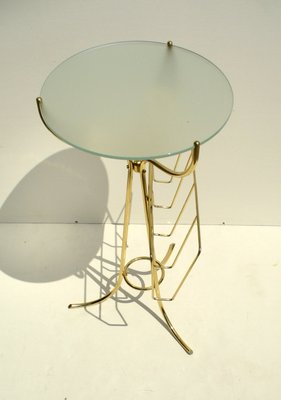 Italian Brass & Frosted Glass Console Table by Cesare Lacca for Fontana Arte, 1950s-EI-451645