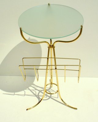 Italian Brass & Frosted Glass Console Table by Cesare Lacca for Fontana Arte, 1950s-EI-451645