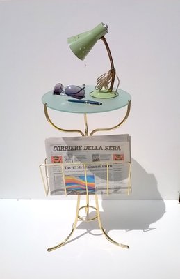 Italian Brass & Frosted Glass Console Table by Cesare Lacca for Fontana Arte, 1950s-EI-451645