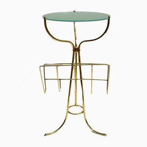 Italian Brass & Frosted Glass Console Table by Cesare Lacca for Fontana Arte, 1950s-EI-451645