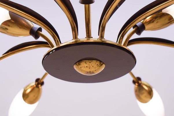 Italian Brass & Glass 12-Arm Sputnik Ceiling Lamp, 1950s-KQB-897072