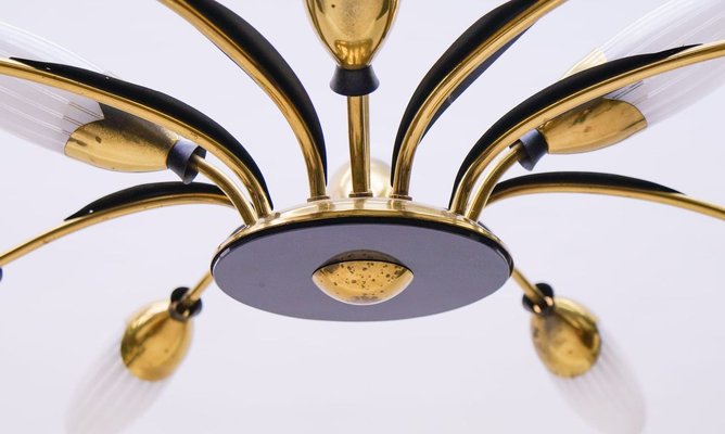 Italian Brass & Glass 12-Arm Sputnik Ceiling Lamp, 1950s-KQB-897072