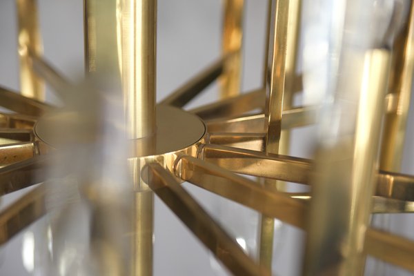 Italian Brass & Glass Icicles Chandelier by Gaetano Sciolari, 1970s-ZAA-604760