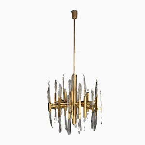 Italian Brass & Glass Icicles Chandelier by Gaetano Sciolari, 1970s-ZAA-604760