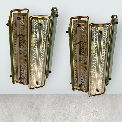 Italian Brass Glass Sconces, 1970s, Set of 2-JJC-1412023