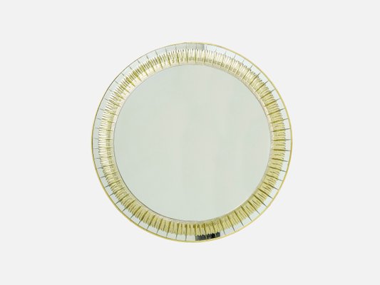 Italian Brass & Golden Crystal Mirror by Cristal Arte, 1960s-YJA-1257607