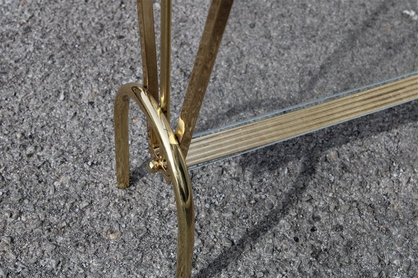 Italian Brass Magazine Rack with Transparent Glass, 1950s-EH-838010