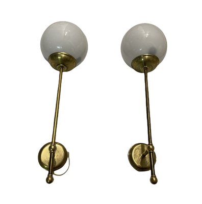 Italian Brass Opaline Glass Wall Lights, Set of 2-JJC-1132202