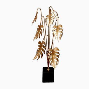 Italian Brass Plant Sculpture Mounted on Black Marquinia Marble, 1990-QRS-2031392