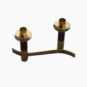 Italian Brass Rosewood Candleholder, 1950s-EH-807365