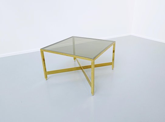 Italian Brass Side Table with Glass Top, 1970s-FGA-923749