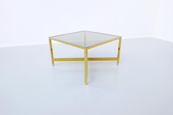 Italian Brass Side Table with Glass Top, 1970s-FGA-923749