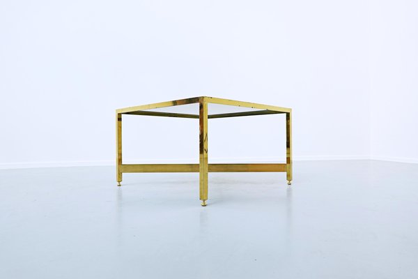 Italian Brass Side Table with Glass Top, 1970s-FGA-923749