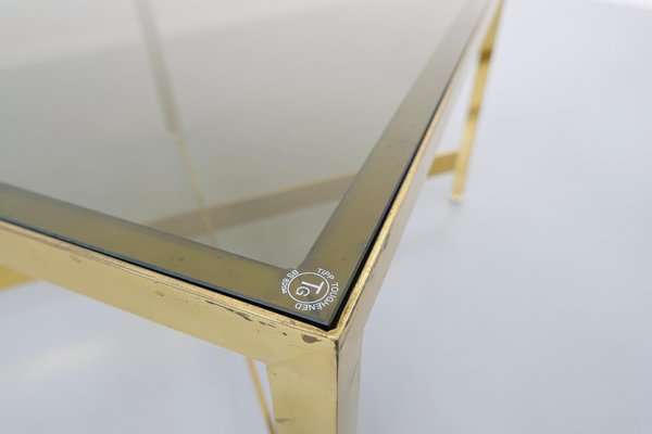 Italian Brass Side Table with Glass Top, 1970s-FGA-923749