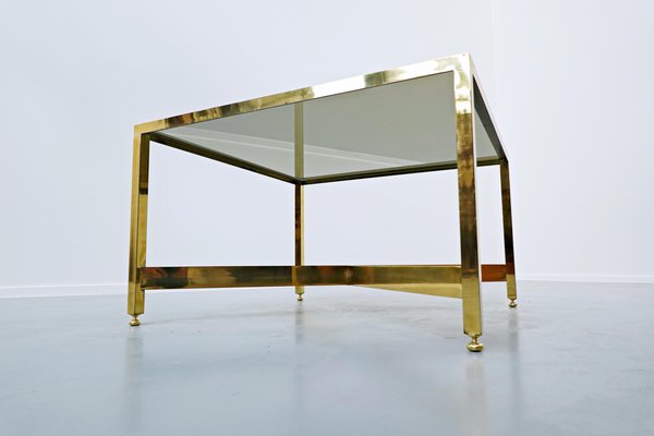 Italian Brass Side Table with Glass Top, 1970s-FGA-923749