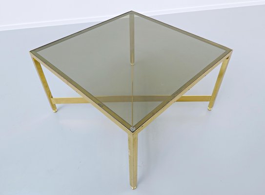 Italian Brass Side Table with Glass Top, 1970s-FGA-923749