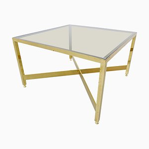 Italian Brass Side Table with Glass Top, 1970s-FGA-923749