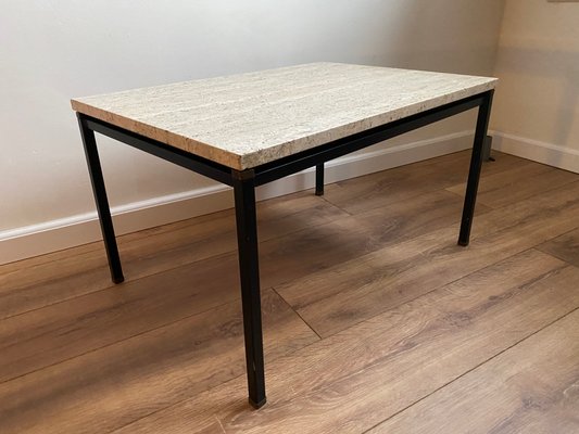 Italian Brass, Travertine and Steel Side or Coffee Table, 1960s-DE-1073059