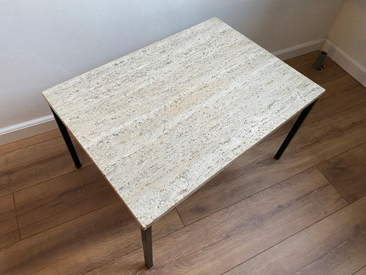 Italian Brass, Travertine and Steel Side or Coffee Table, 1960s-DE-1073059