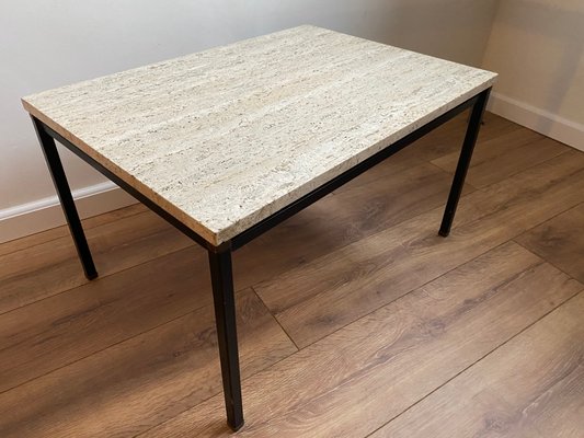 Italian Brass, Travertine and Steel Side or Coffee Table, 1960s-DE-1073059