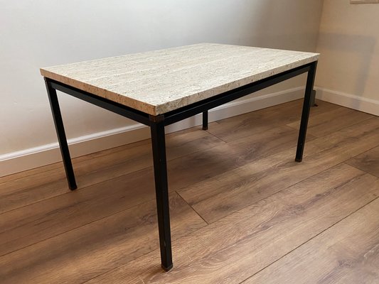 Italian Brass, Travertine and Steel Side or Coffee Table, 1960s-DE-1073059