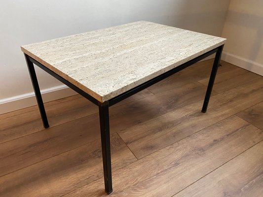 Italian Brass, Travertine and Steel Side or Coffee Table, 1960s-DE-1073059