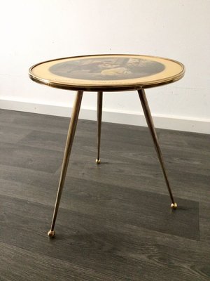 Italian Brass Tripod Side Table with Printed Top, 1950s-RQV-841168