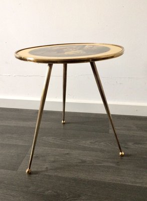 Italian Brass Tripod Side Table with Printed Top, 1950s-RQV-841168