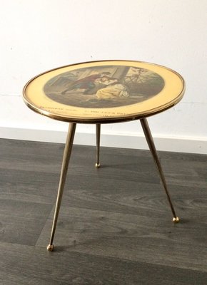 Italian Brass Tripod Side Table with Printed Top, 1950s-RQV-841168