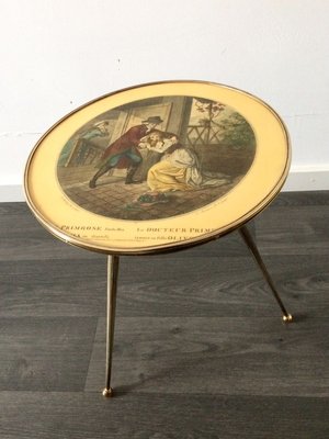 Italian Brass Tripod Side Table with Printed Top, 1950s-RQV-841168