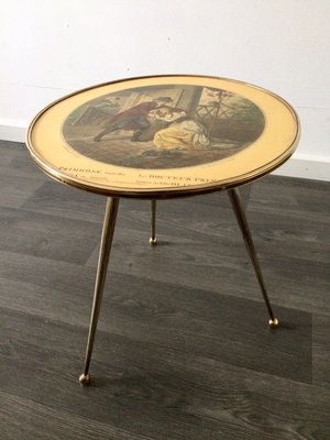 Italian Brass Tripod Side Table with Printed Top, 1950s-RQV-841168