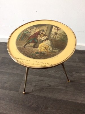 Italian Brass Tripod Side Table with Printed Top, 1950s-RQV-841168