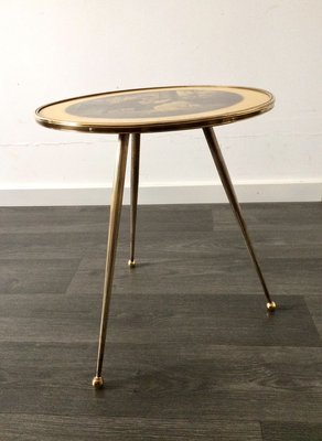 Italian Brass Tripod Side Table with Printed Top, 1950s-RQV-841168