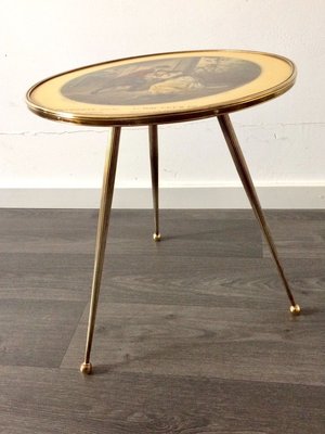 Italian Brass Tripod Side Table with Printed Top, 1950s-RQV-841168