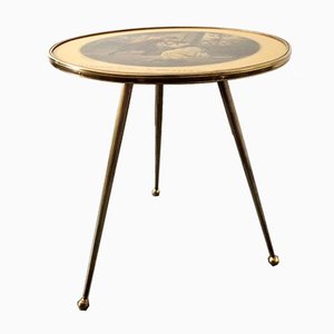 Italian Brass Tripod Side Table with Printed Top, 1950s-RQV-841168